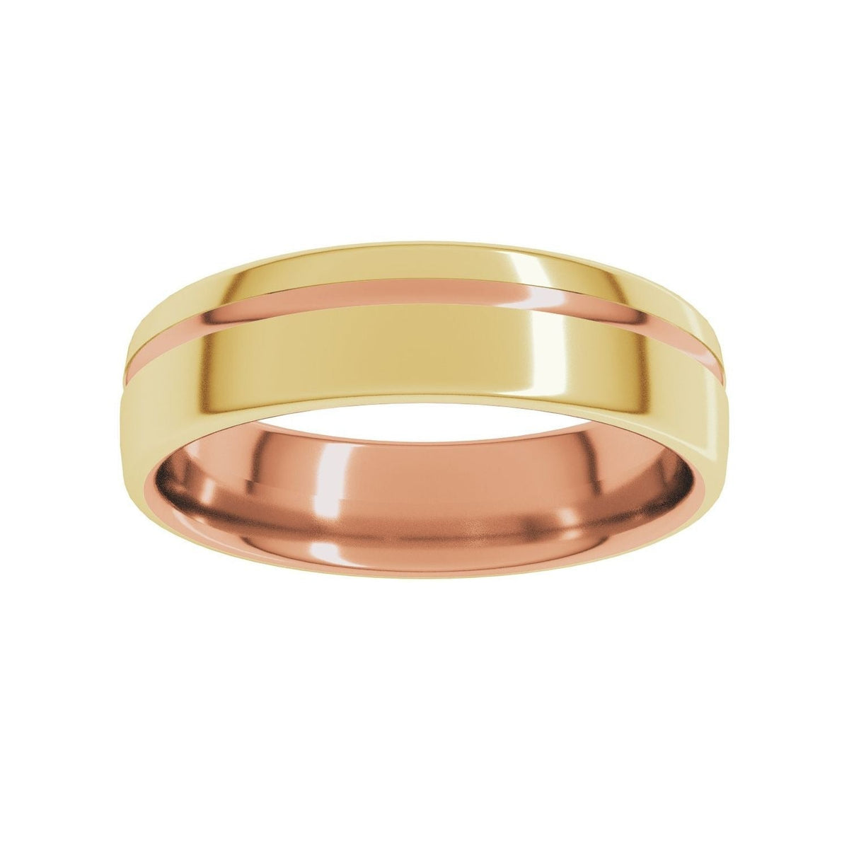 Sapphire Row Gold Off-Center Groove Comfort-Fit Band - 14K Rose & Yellow Gold (view 3)