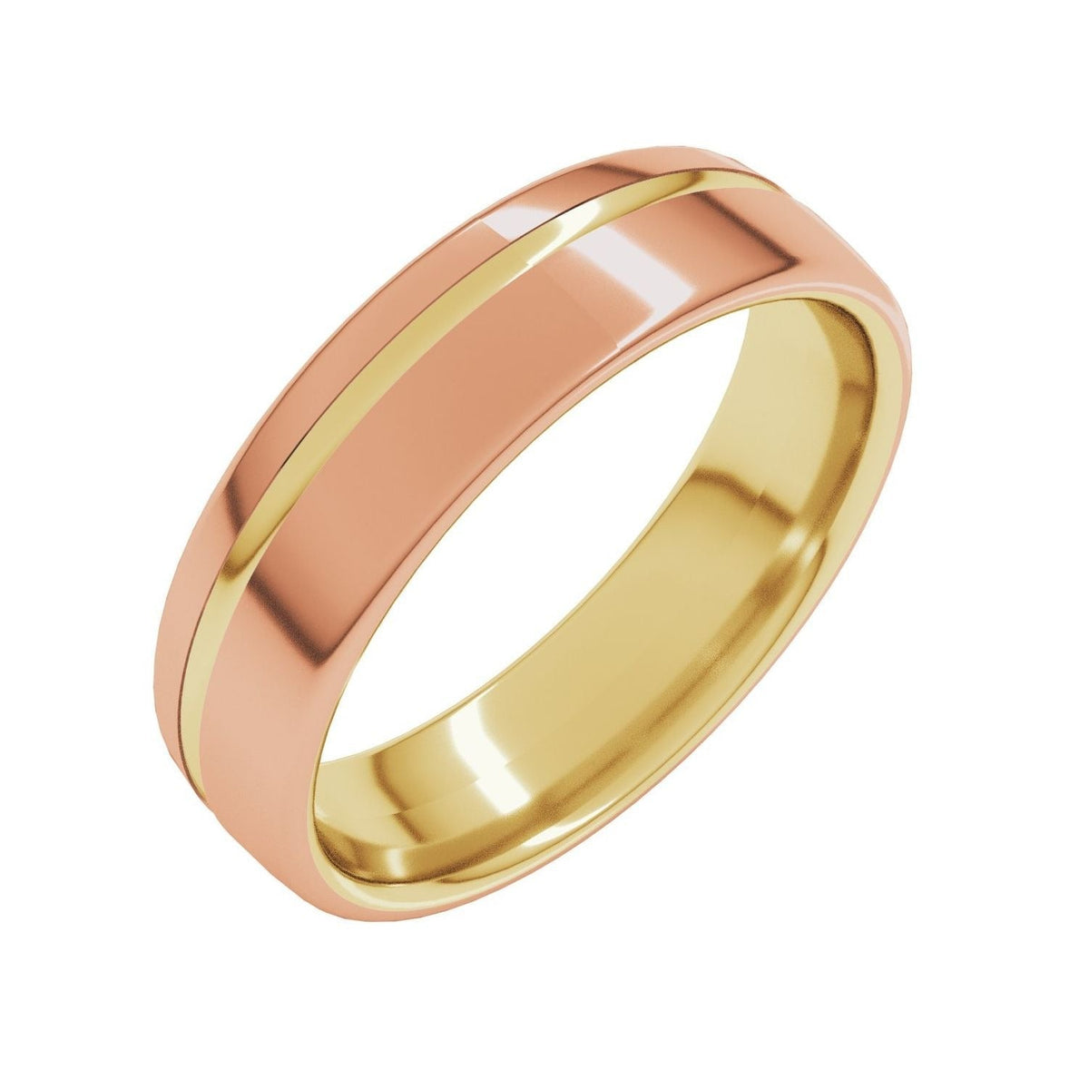 Sapphire Row Gold Off-Center Groove Comfort-Fit Band - 18K Yellow & Rose Gold