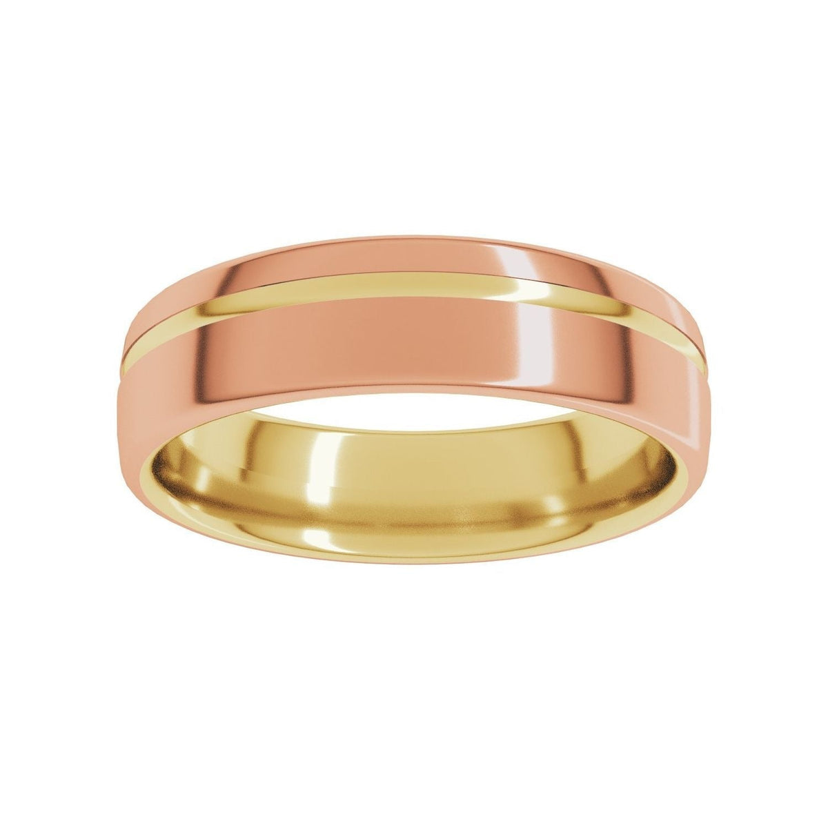 Sapphire Row Gold Off-Center Groove Comfort-Fit Band - 18K Yellow & Rose Gold (view 3)