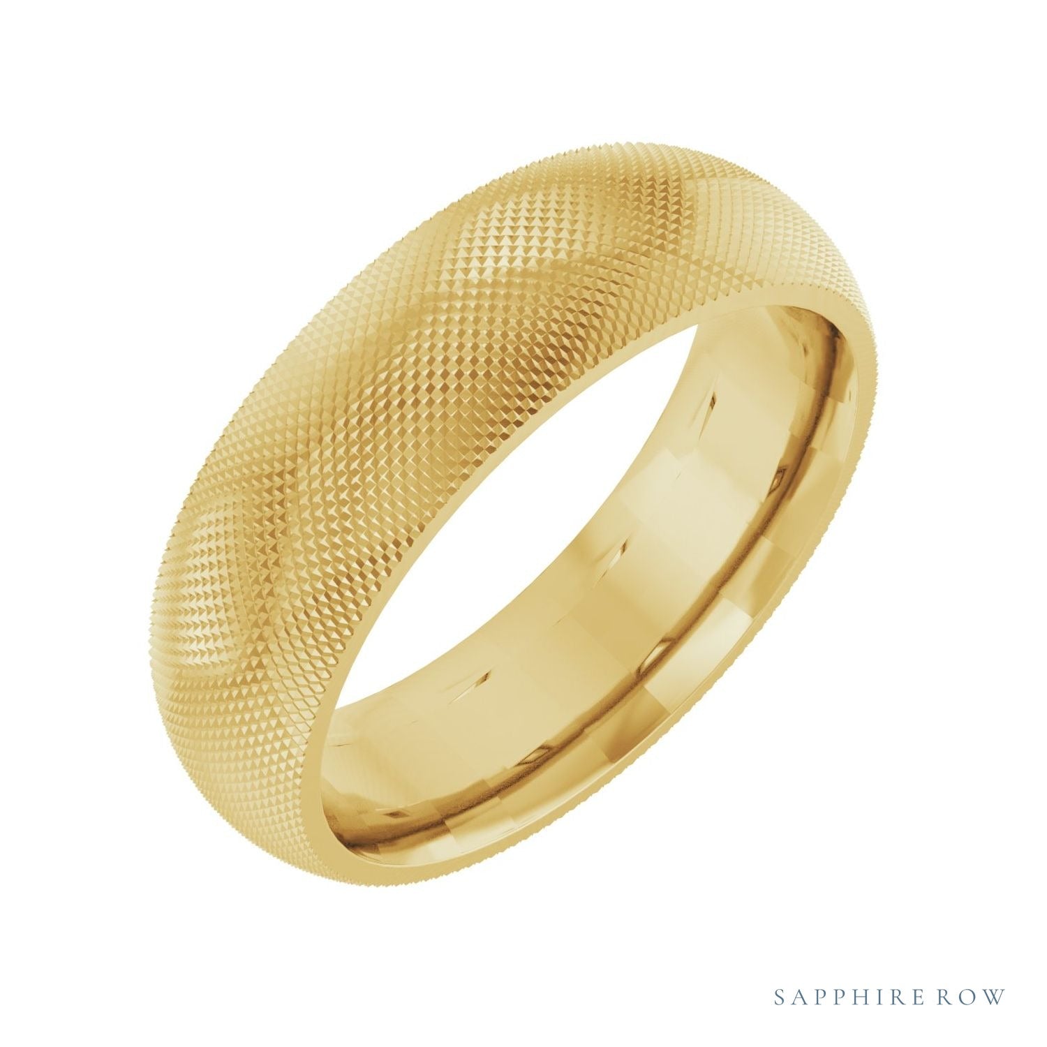 Sapphire Row Gold Knurled Comfort-Fit Band - 10K Yellow Gold