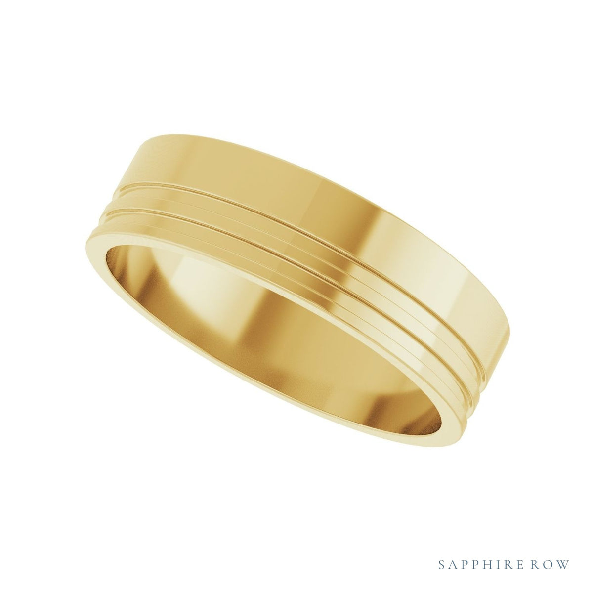 Sapphire Row Gold Double-Groove Flat Band - 14K Yellow Gold (view 5)