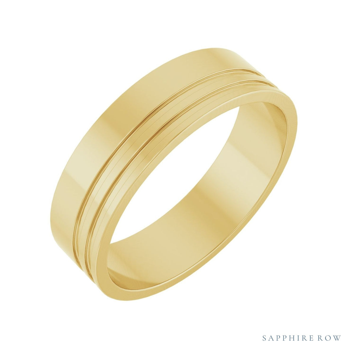 Sapphire Row Gold Double-Groove Flat Band - 18K Yellow Gold