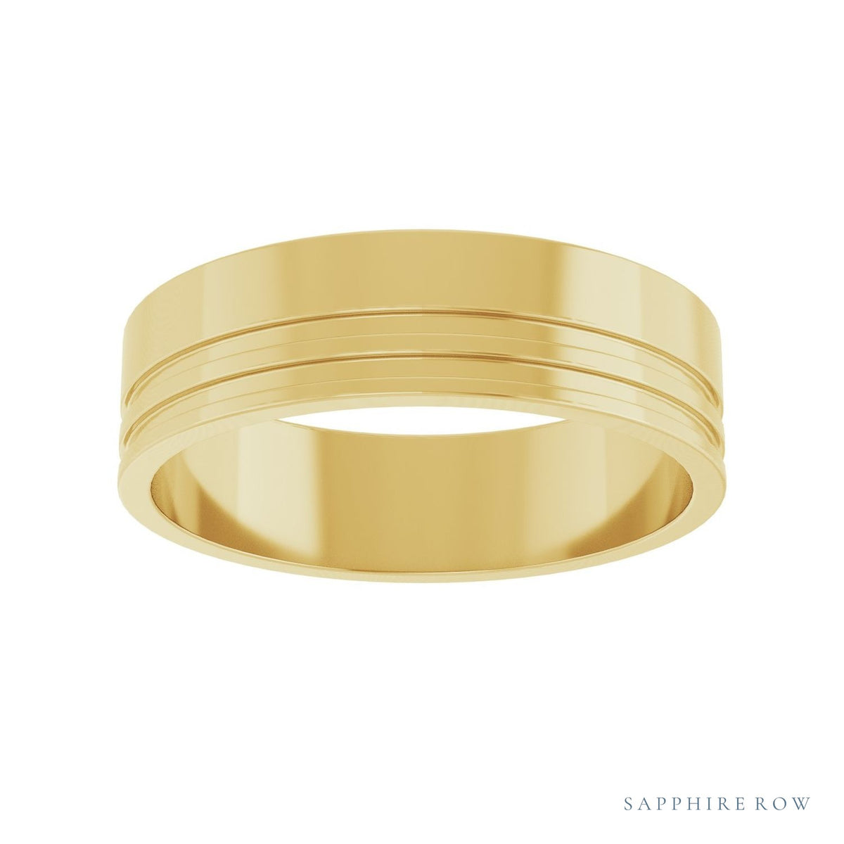 Sapphire Row Gold Double-Groove Flat Band - 18K Yellow Gold (view 3)