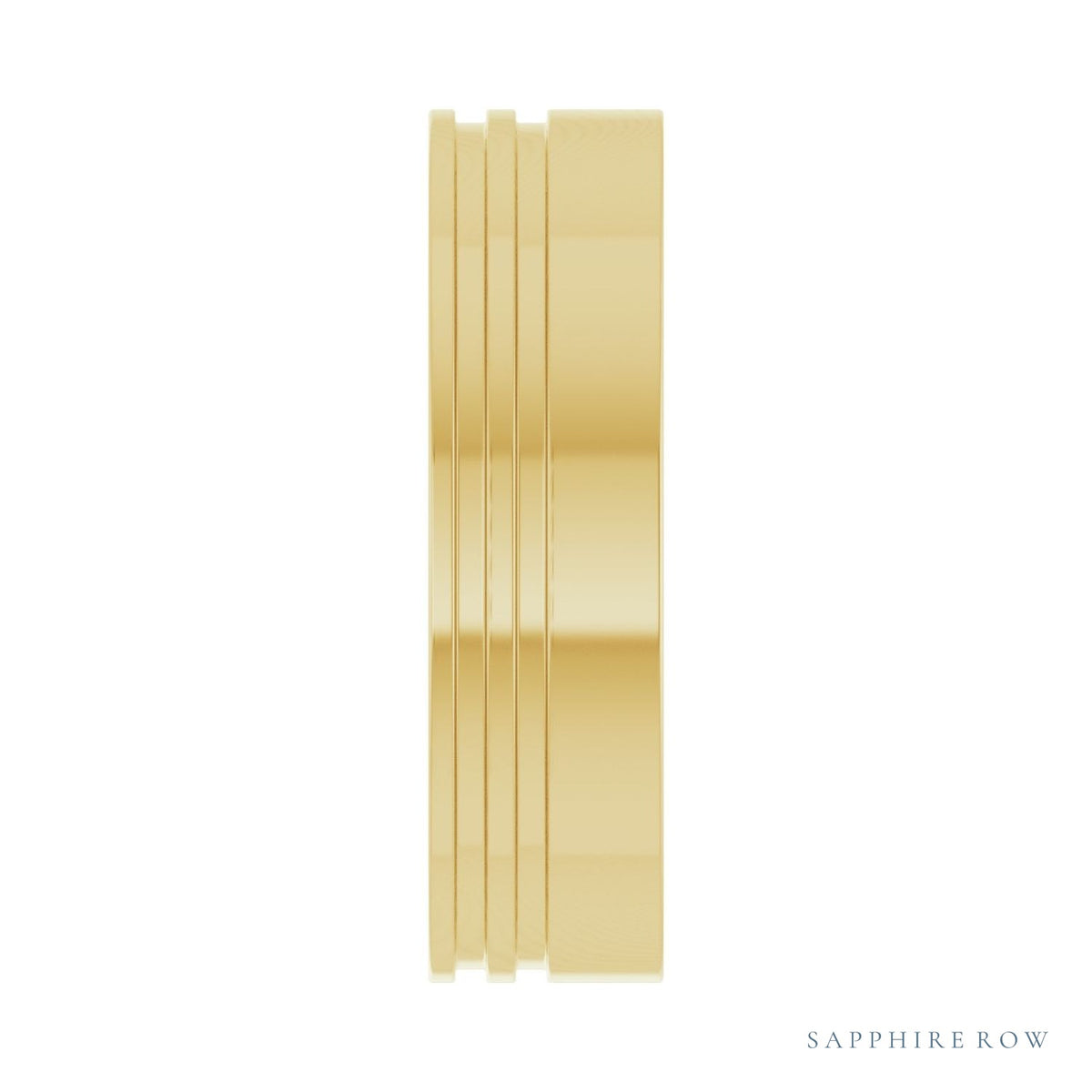 Sapphire Row Gold Double-Groove Flat Band - 18K Yellow Gold (view 4)