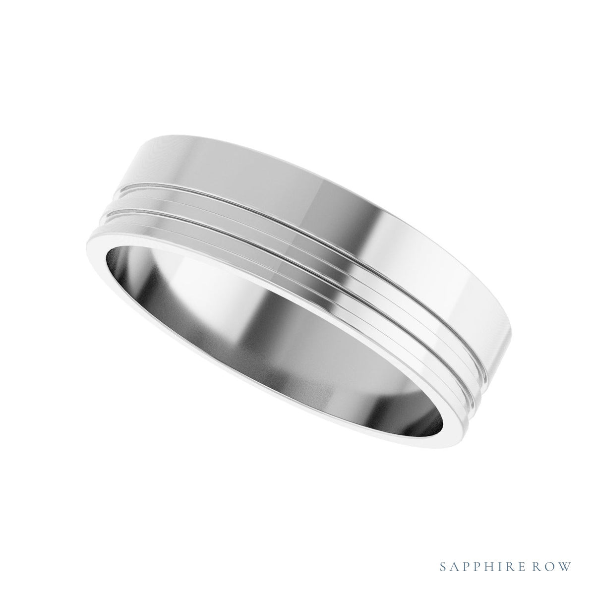 Sapphire Row Gold Double-Groove Flat Band - 10K White Gold (view 5)