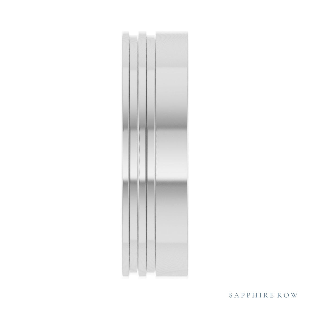 Sapphire Row Gold Double-Groove Flat Band - 18K White Gold (view 4)