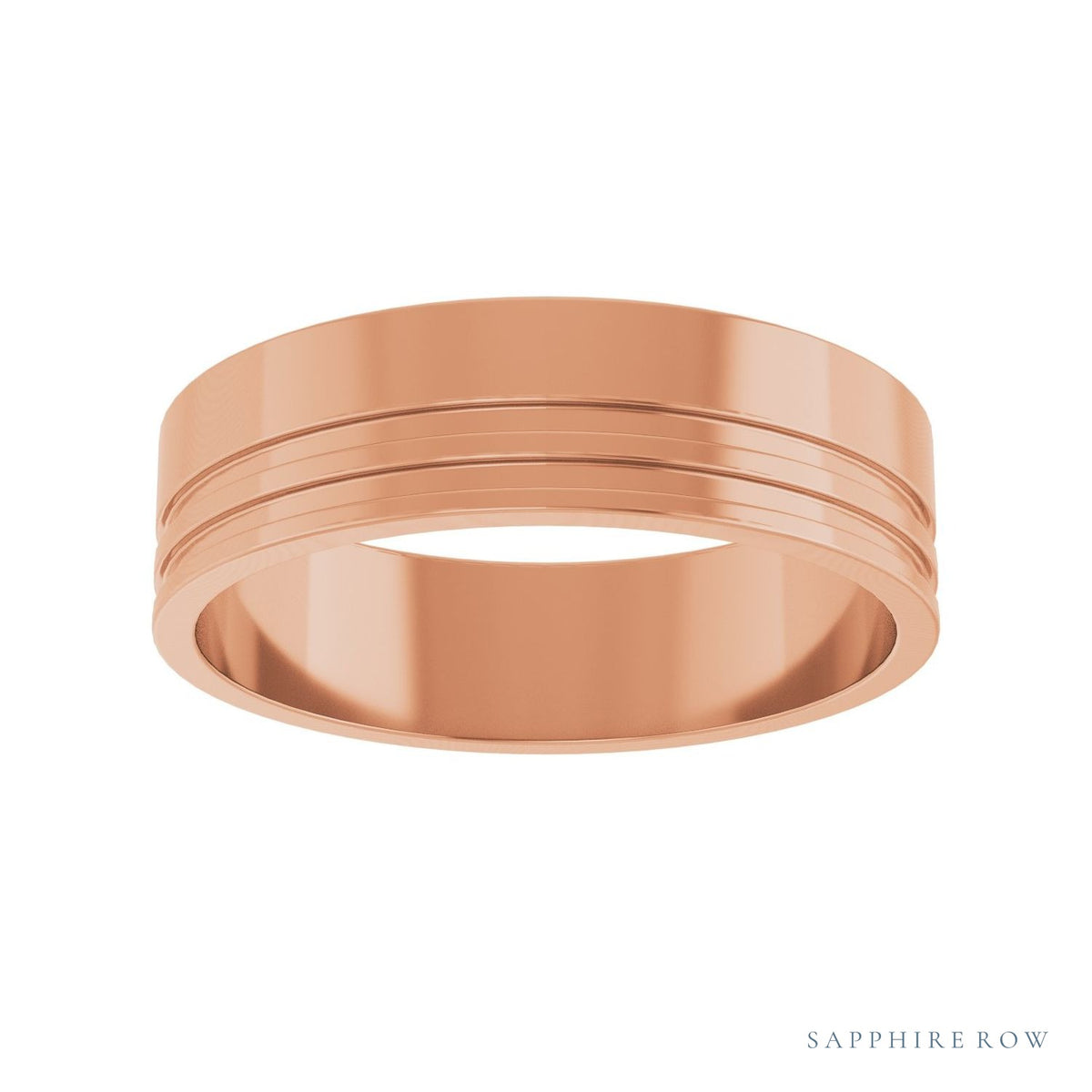 Sapphire Row Gold Double-Groove Flat Band - 10K Rose Gold (view 3)