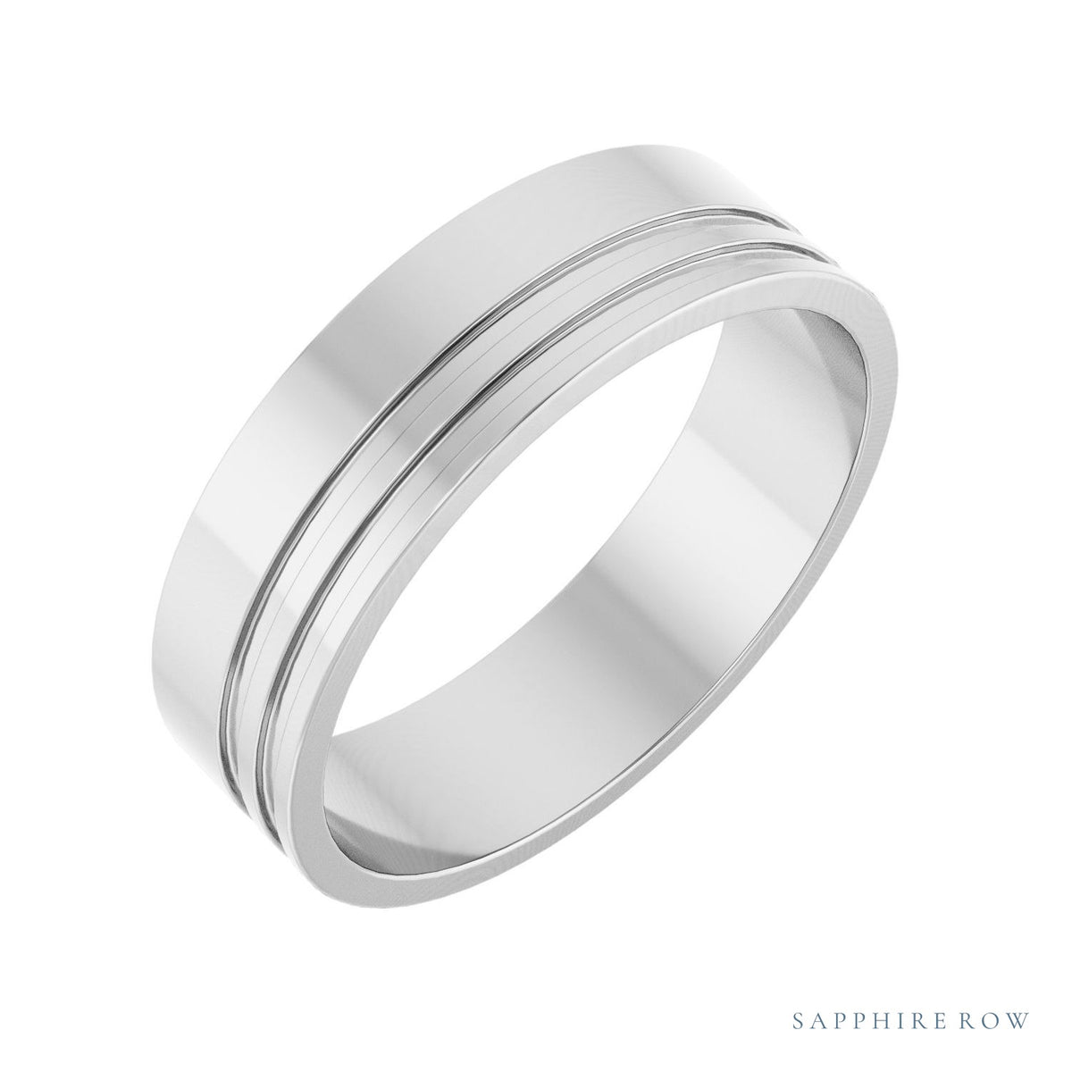 Sapphire Row Gold Double-Groove Flat Band - Platinum