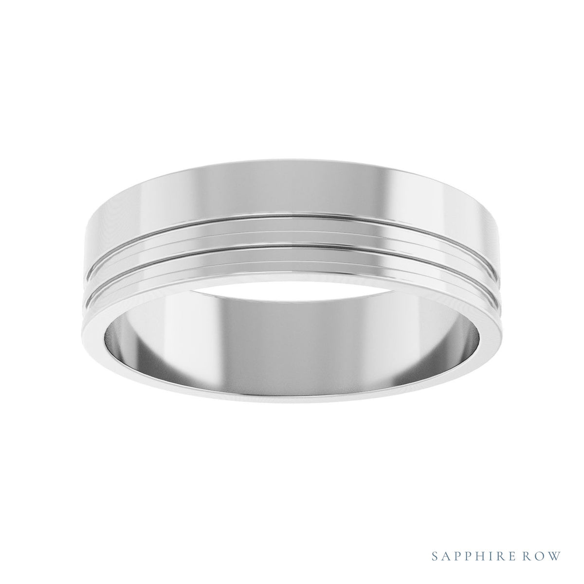 Sapphire Row Gold Double-Groove Flat Band - Platinum (view 3)