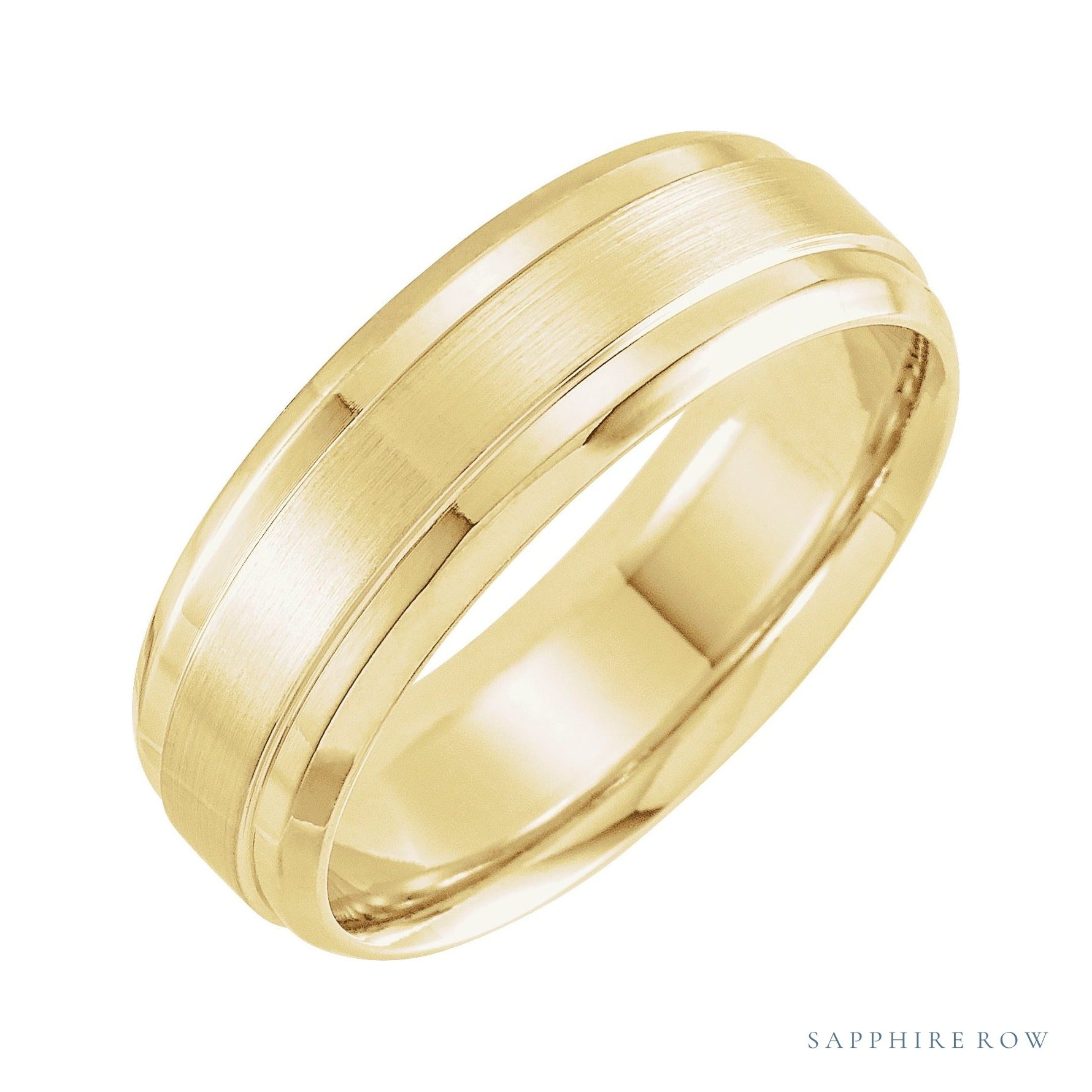Sapphire Row Gold Beveled Satin Comfort-Fit Band - 10K Yellow Gold
