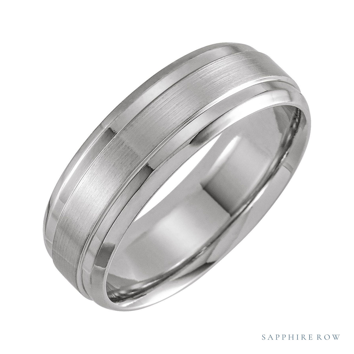 Sapphire Row Gold Beveled Satin Comfort-Fit Band - 10K White Gold