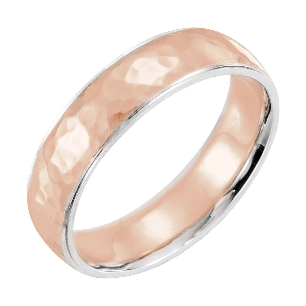 Sapphire Row Gold Hammered Stepped-Edge Comfort-Fit Band - Platinum