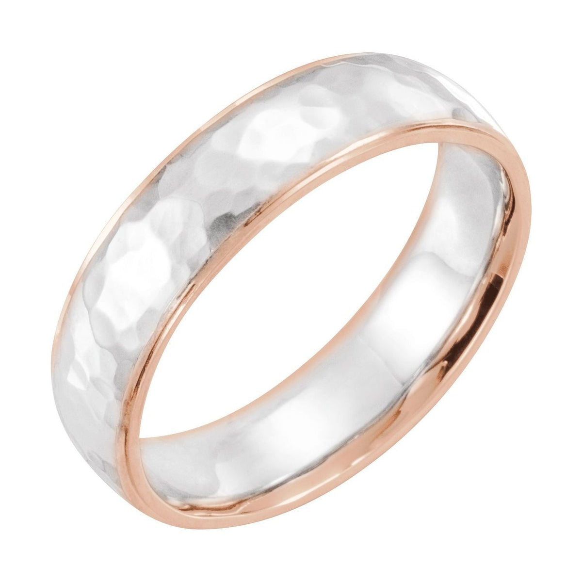 Sapphire Row Gold Hammered Stepped-Edge Comfort-Fit Band - 14K Rose & White Gold