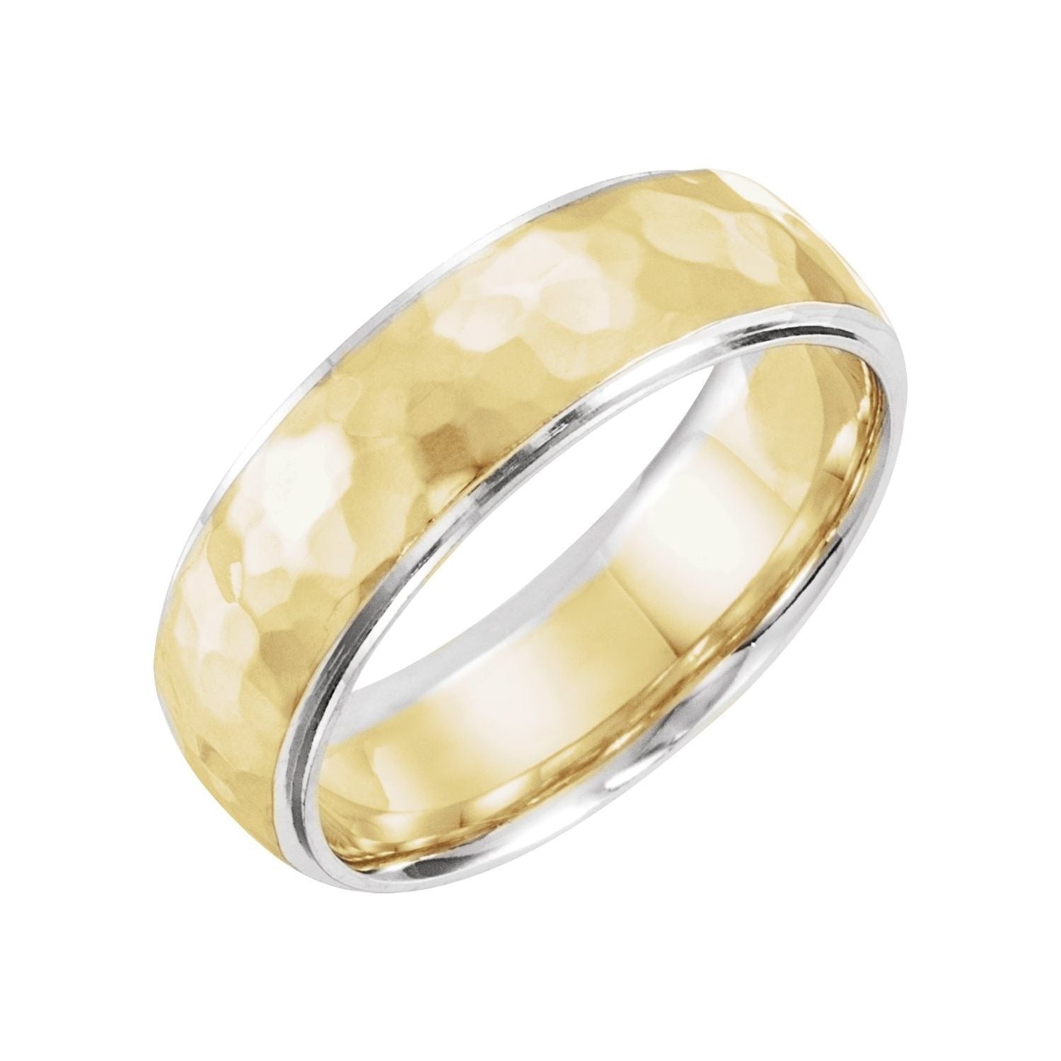 Sapphire Row Gold Hammered Stepped-Edge Comfort-Fit Band - 14K White & Yellow Gold