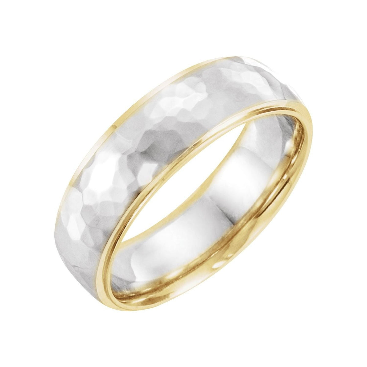 Sapphire Row Gold Hammered Stepped-Edge Comfort-Fit Band - 14K Yellow & White Gold