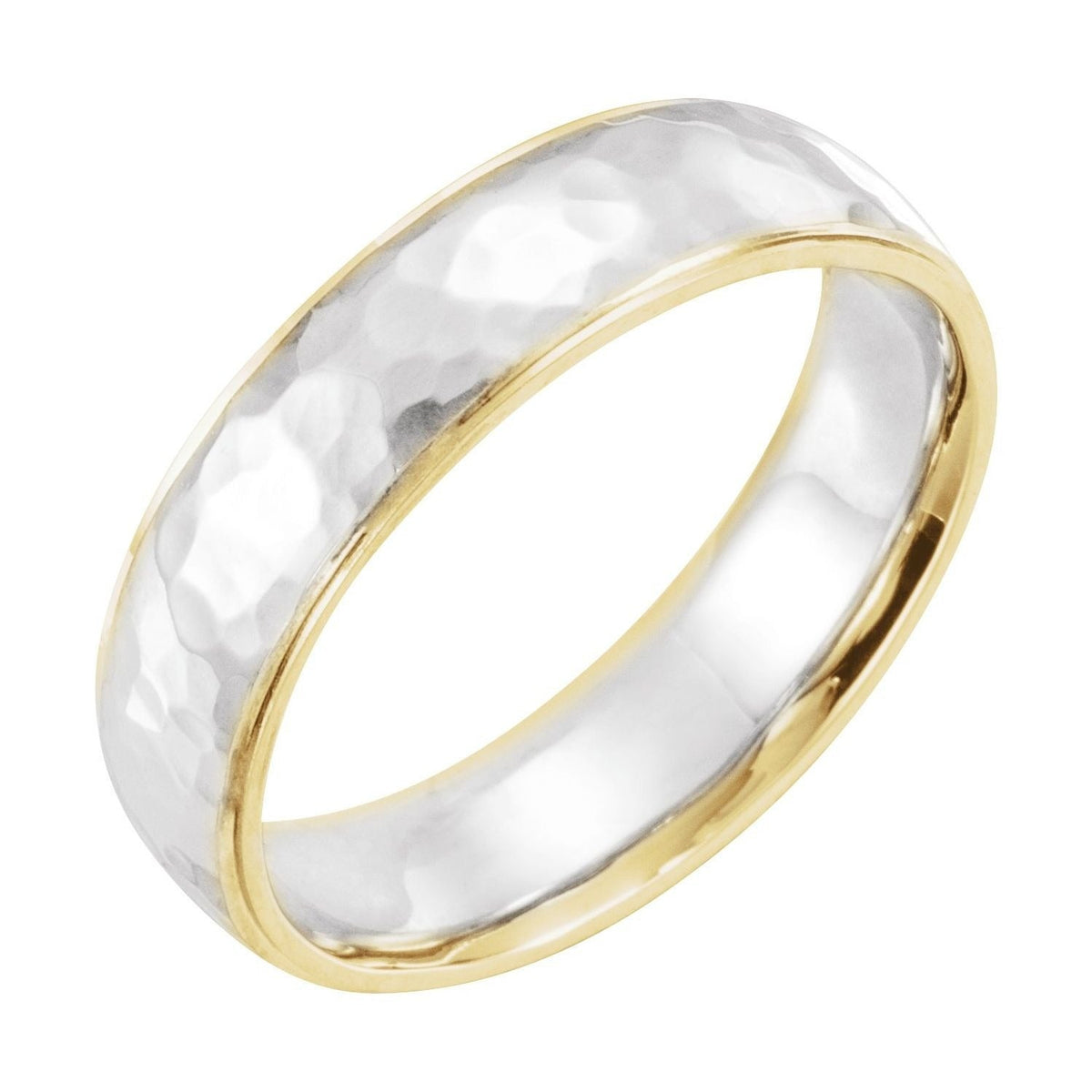 Sapphire Row Gold Hammered Stepped-Edge Comfort-Fit Band - 14K Yellow & White Gold