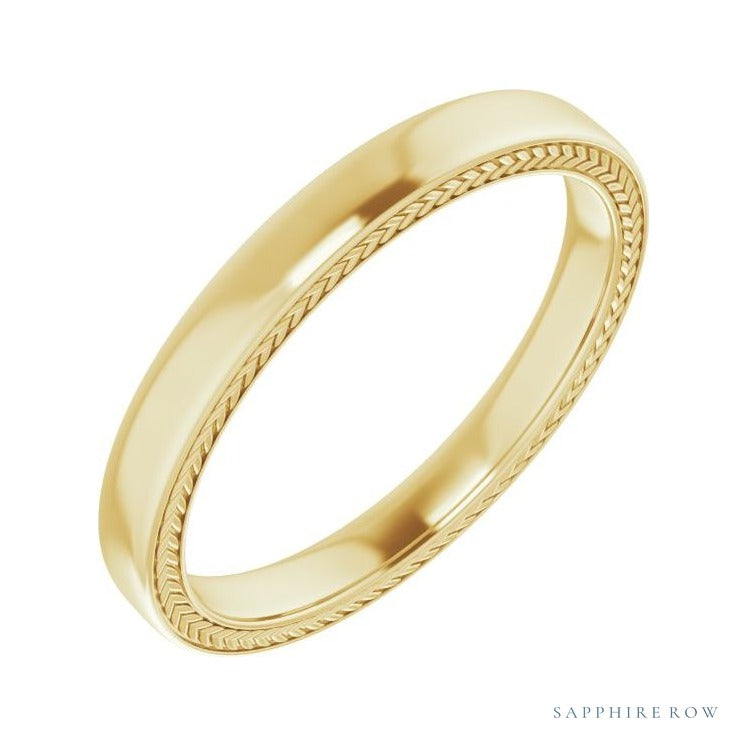 Sapphire Row Gold Wheat Pattern Inlay Band - 14K Yellow Gold, 3 mm