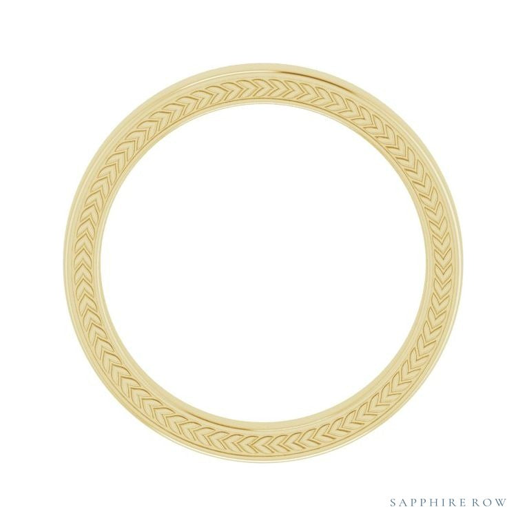 Sapphire Row Gold Wheat Pattern Inlay Band - 14K Yellow Gold, 3 mm (view 2)