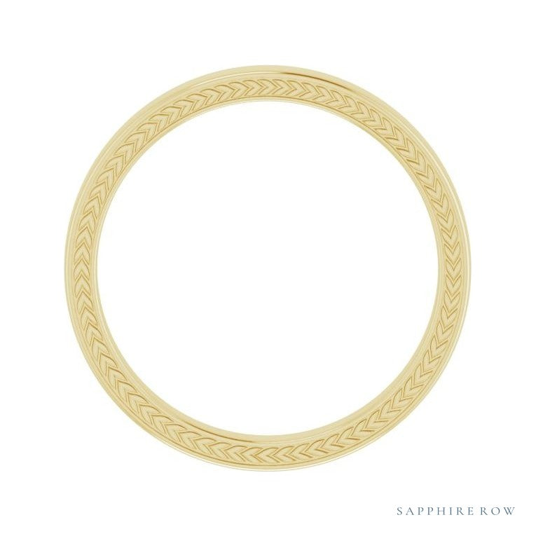 Sapphire Row Gold Wheat Pattern Inlay Band - 14K Yellow Gold, 3 mm (view 2)