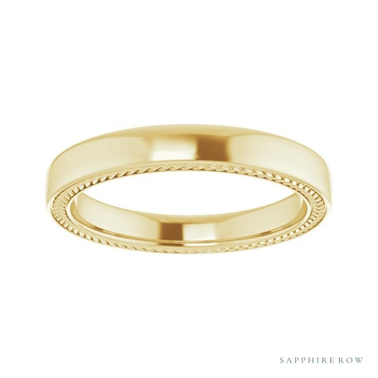 Sapphire Row Gold Wheat Pattern Inlay Band - 14K Yellow Gold, 3 mm (view 3)
