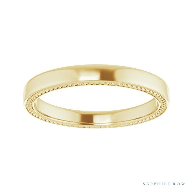 Sapphire Row Gold Wheat Pattern Inlay Band - 14K Yellow Gold, 3 mm (view 3)