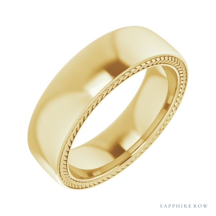 Sapphire Row Gold Wheat Pattern Inlay Band - 14K Yellow Gold, 6 mm