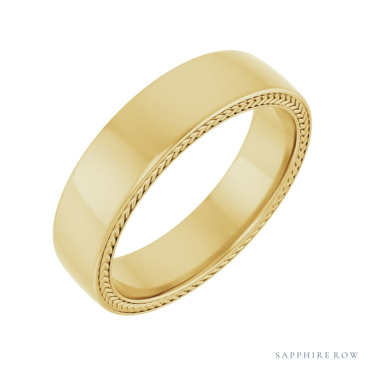 Sapphire Row Gold Wheat Pattern Inlay Band - 14K Yellow Gold, 6 mm