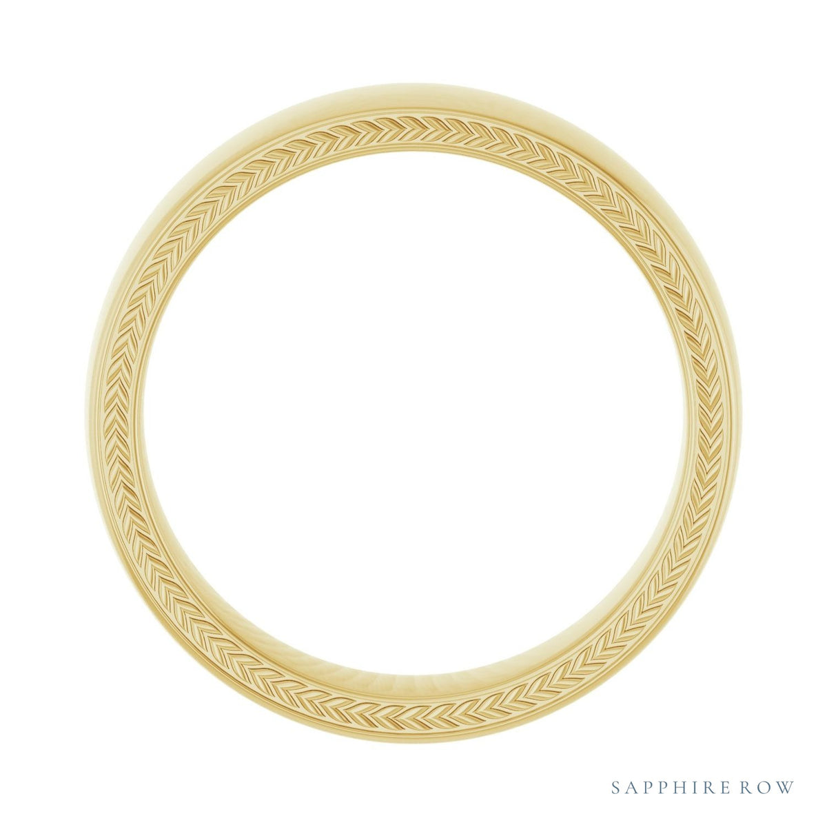 Sapphire Row Gold Wheat Pattern Inlay Band - 14K Yellow Gold, 6 mm (view 2)