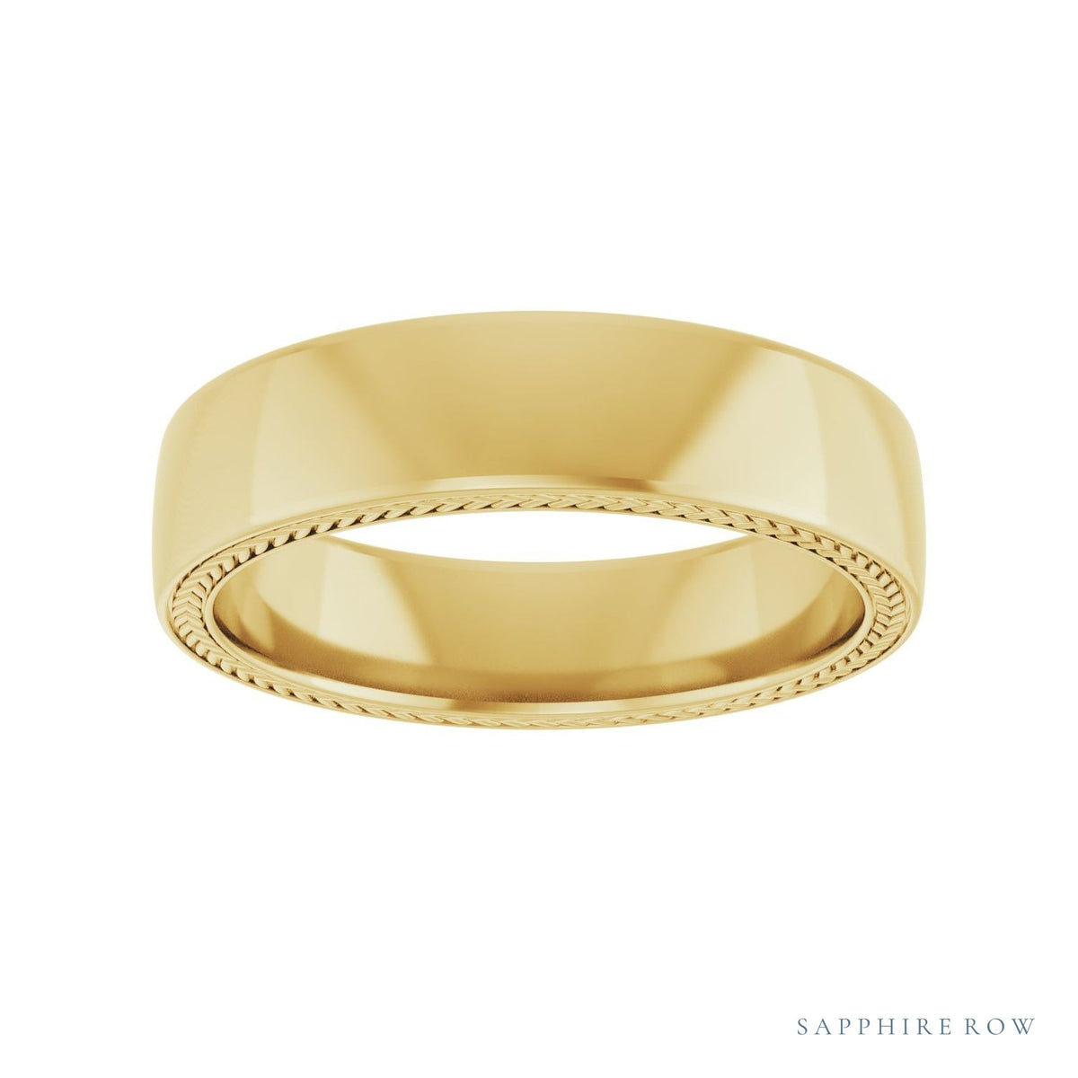 Sapphire Row Gold Wheat Pattern Inlay Band - 14K Yellow Gold, 6 mm (view 3)