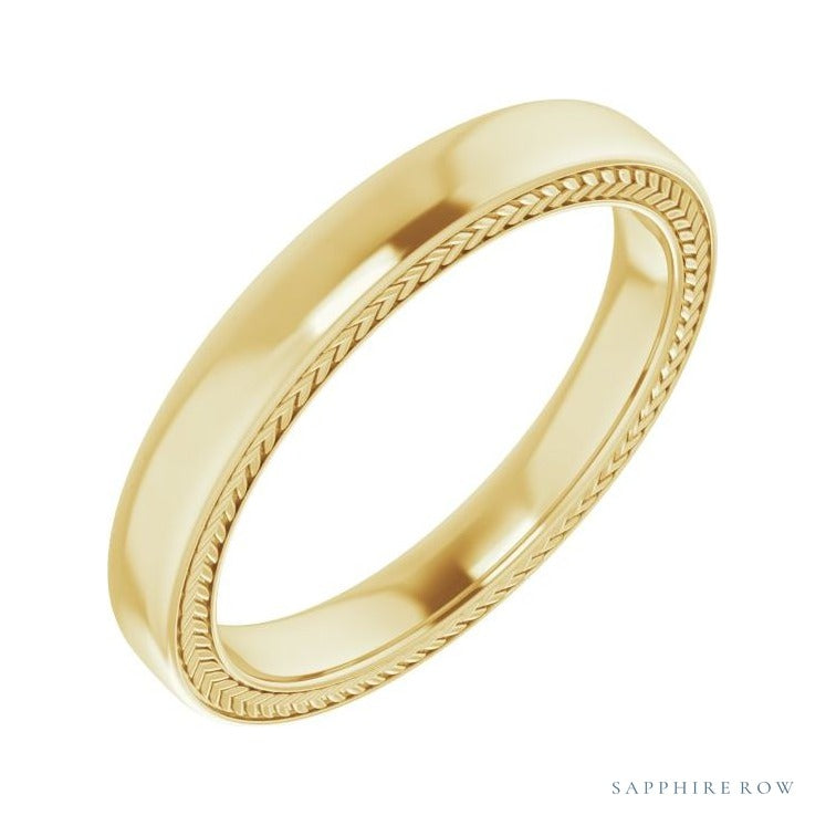 Sapphire Row Gold Wheat Pattern Inlay Band - 18K Yellow Gold, 3 mm
