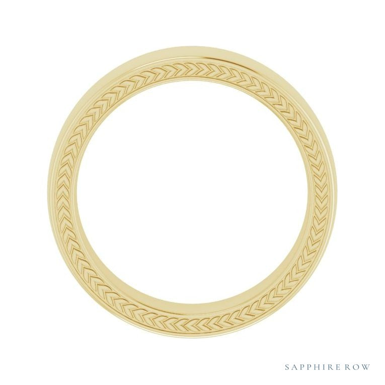 Sapphire Row Gold Wheat Pattern Inlay Band - 18K Yellow Gold, 6 mm (view 2)