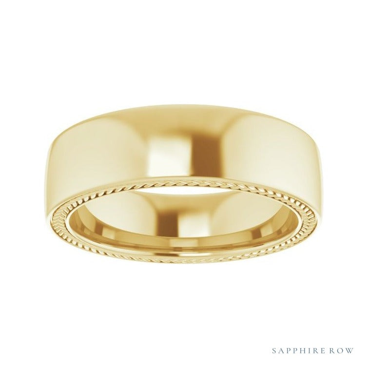 Sapphire Row Gold Wheat Pattern Inlay Band - 18K Yellow Gold, 6 mm (view 3)