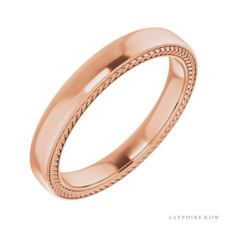 Sapphire Row Gold Wheat Pattern Inlay Band - 14K Rose Gold, 3 mm
