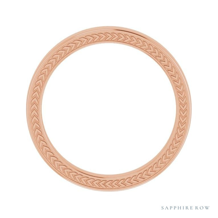Sapphire Row Gold Wheat Pattern Inlay Band - 14K Rose Gold, 3 mm (view 2)