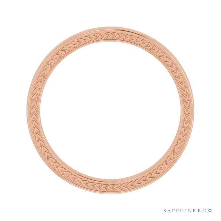 Sapphire Row Gold Wheat Pattern Inlay Band - 14K Rose Gold, 3 mm (view 2)