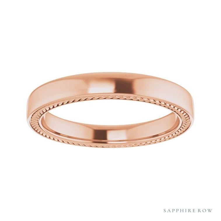 Sapphire Row Gold Wheat Pattern Inlay Band - 14K Rose Gold, 3 mm (view 3)