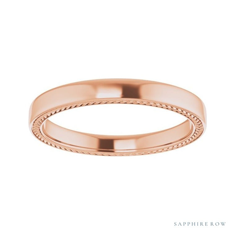 Sapphire Row Gold Wheat Pattern Inlay Band - 14K Rose Gold, 3 mm (view 3)