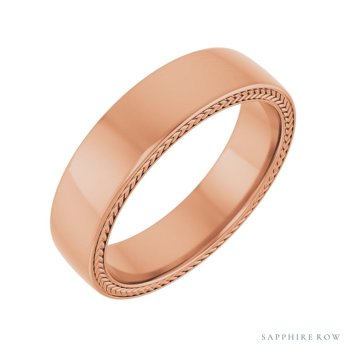 Sapphire Row Gold Wheat Pattern Inlay Band - 14K Rose Gold, 6 mm