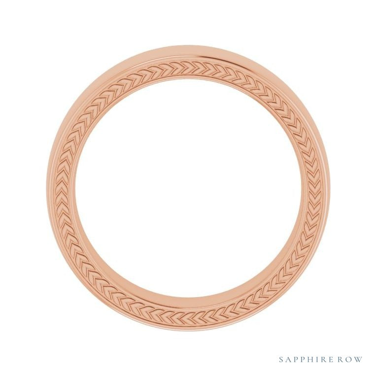 Sapphire Row Gold Wheat Pattern Inlay Band - 14K Rose Gold, 6 mm (view 2)