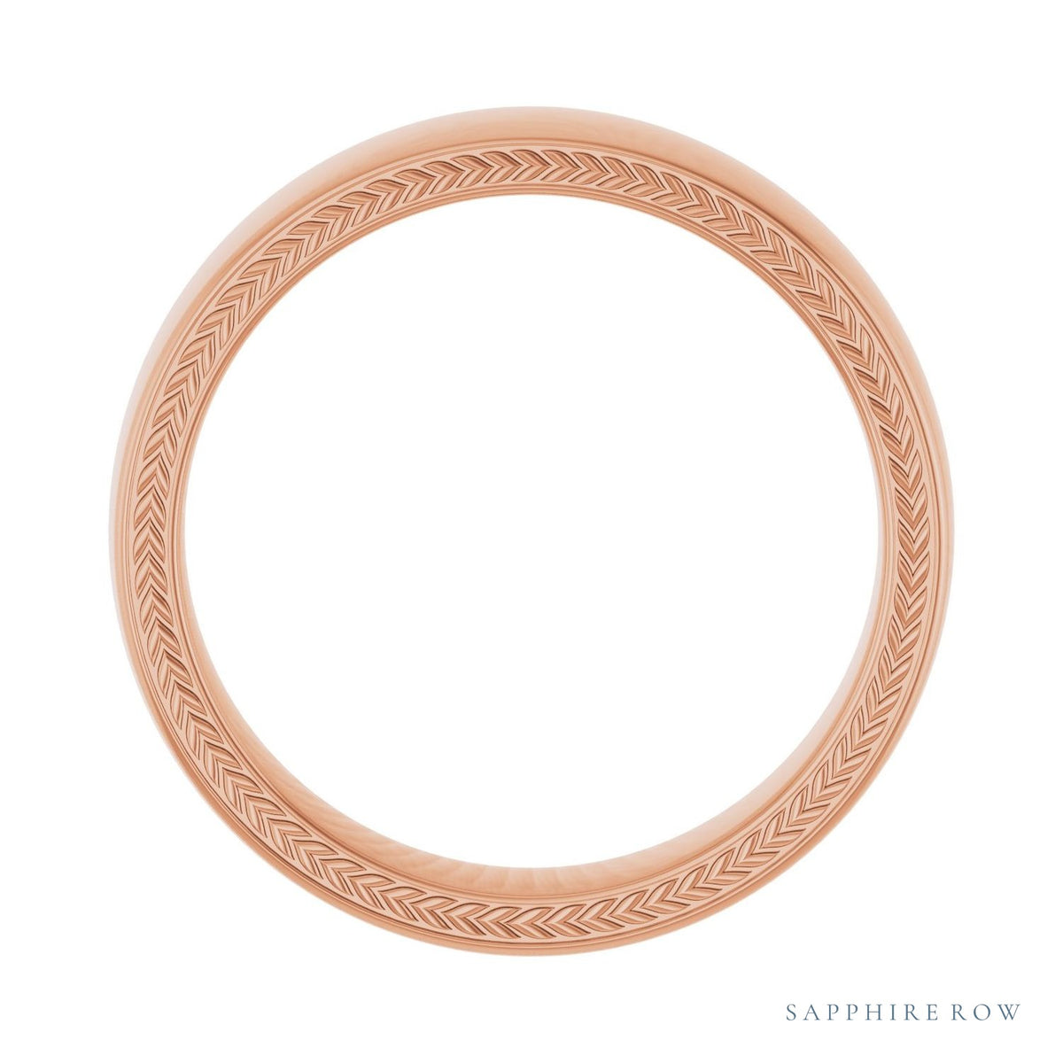 Sapphire Row Gold Wheat Pattern Inlay Band - 14K Rose Gold, 6 mm (view 2)