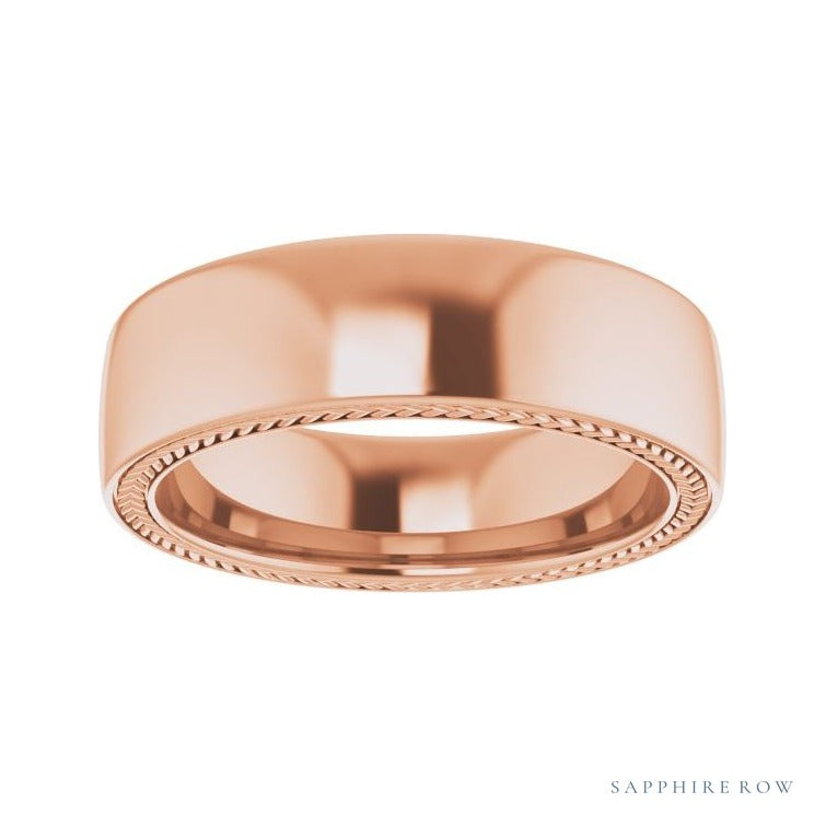 Sapphire Row Gold Wheat Pattern Inlay Band - 14K Rose Gold, 6 mm (view 3)
