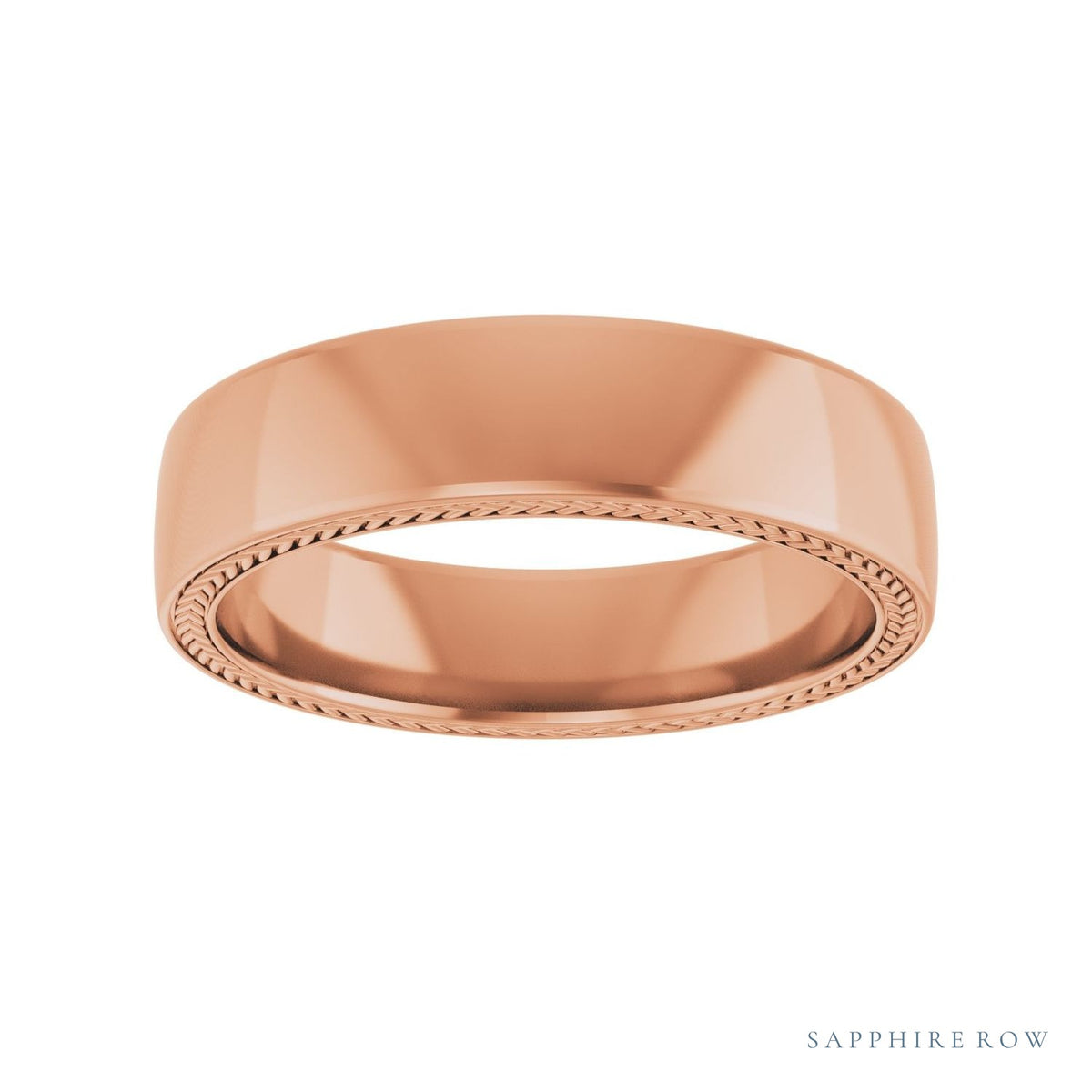 Sapphire Row Gold Wheat Pattern Inlay Band - 14K Rose Gold, 6 mm (view 3)