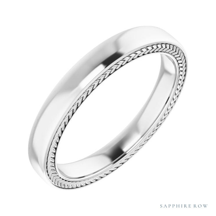 Sapphire Row Gold Wheat Pattern Inlay Band - Platinum, 3 mm