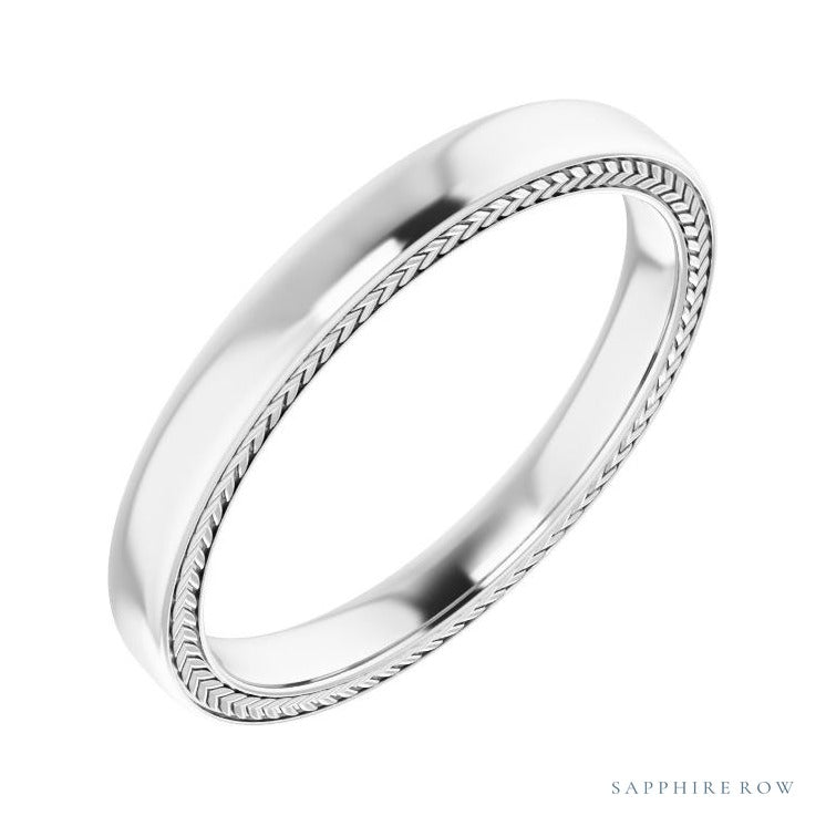Sapphire Row Gold Wheat Pattern Inlay Band - Platinum, 3 mm