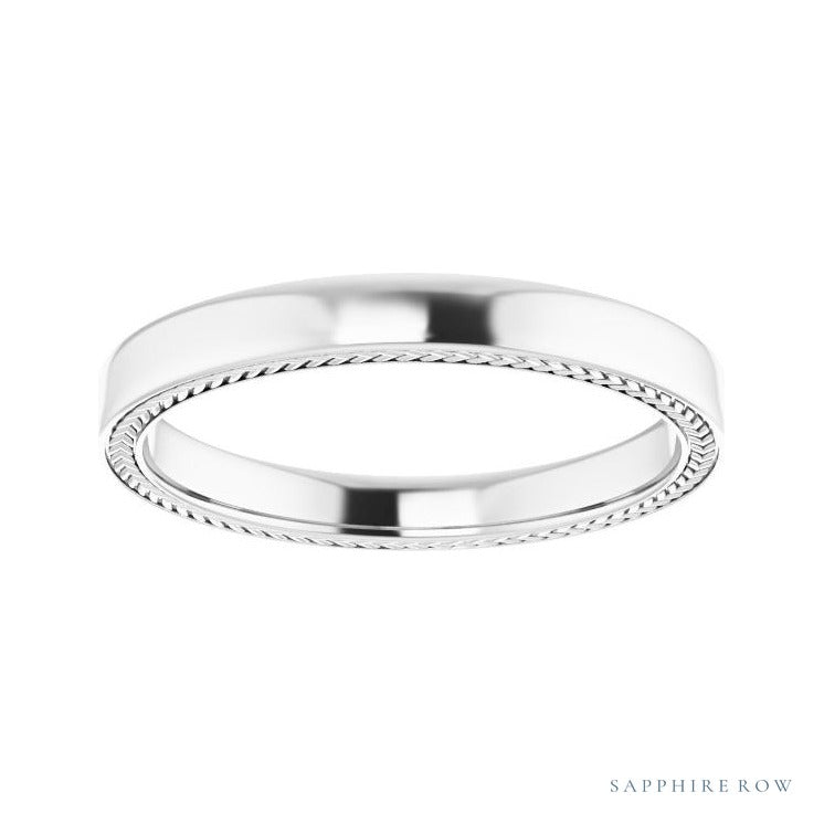 Sapphire Row Gold Wheat Pattern Inlay Band - Platinum, 3 mm (view 3)