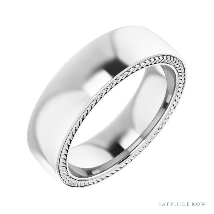 Sapphire Row Gold Wheat Pattern Inlay Band - Platinum, 6 mm