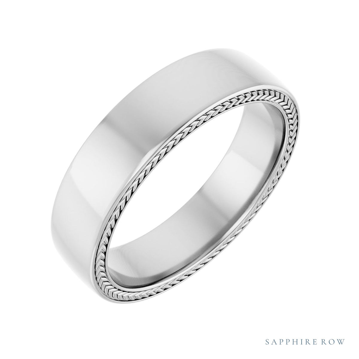 Sapphire Row Gold Wheat Pattern Inlay Band - Platinum, 6 mm