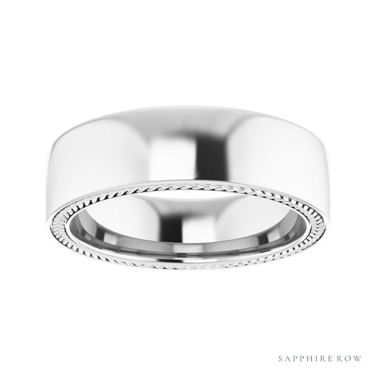 Sapphire Row Gold Wheat Pattern Inlay Band - Platinum, 6 mm (view 3)