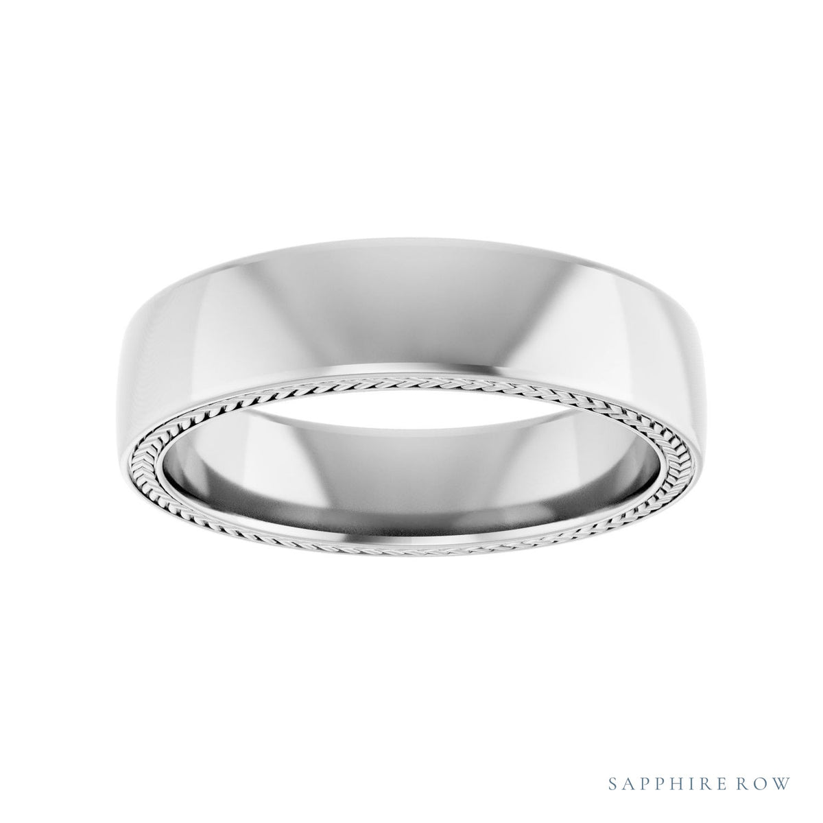 Sapphire Row Gold Wheat Pattern Inlay Band - Platinum, 6 mm (view 3)