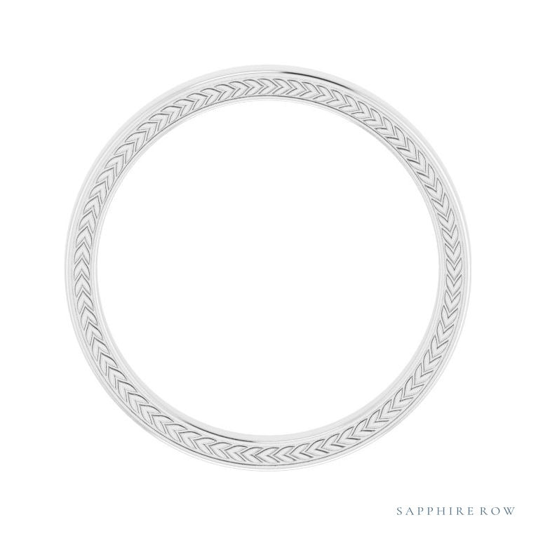 Sapphire Row Gold Wheat Pattern Inlay Band - 14K White Gold, 3 mm (view 2)